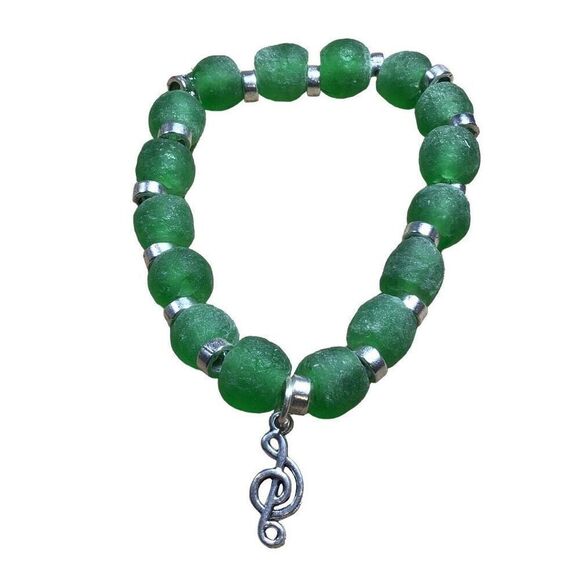 Bracelet, Handmade African Beaded Bracelet, NEW, Stretch, Green, Artisan - Picture 1 of 4